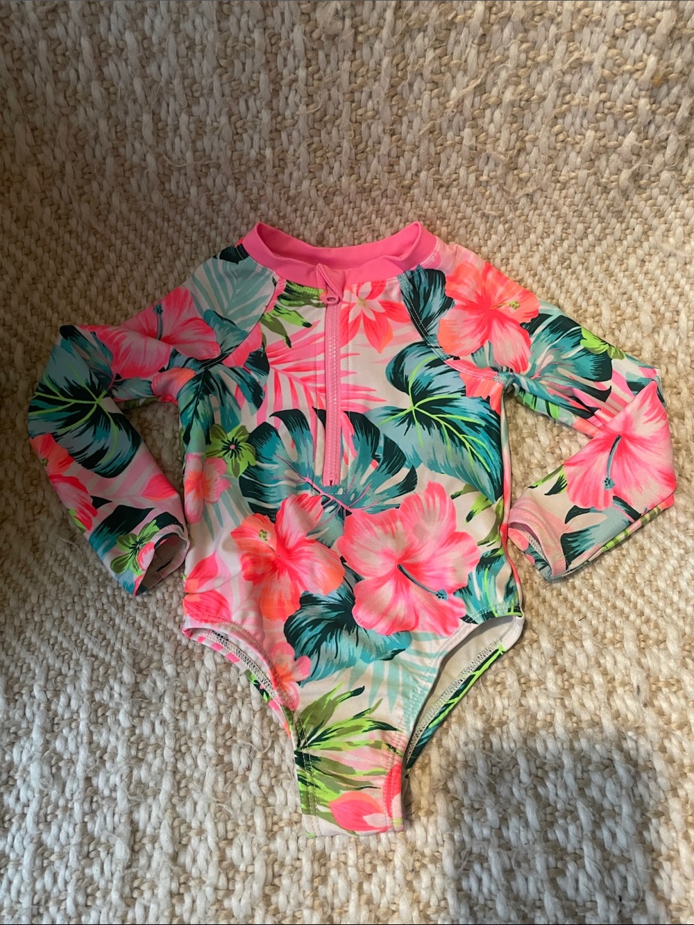 wonder nation Pink Floral Long-Sleeve Rashguard Swimsuit